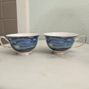 Starry Night Van Gogh Blue Fine Porcelain Teacups (Two)